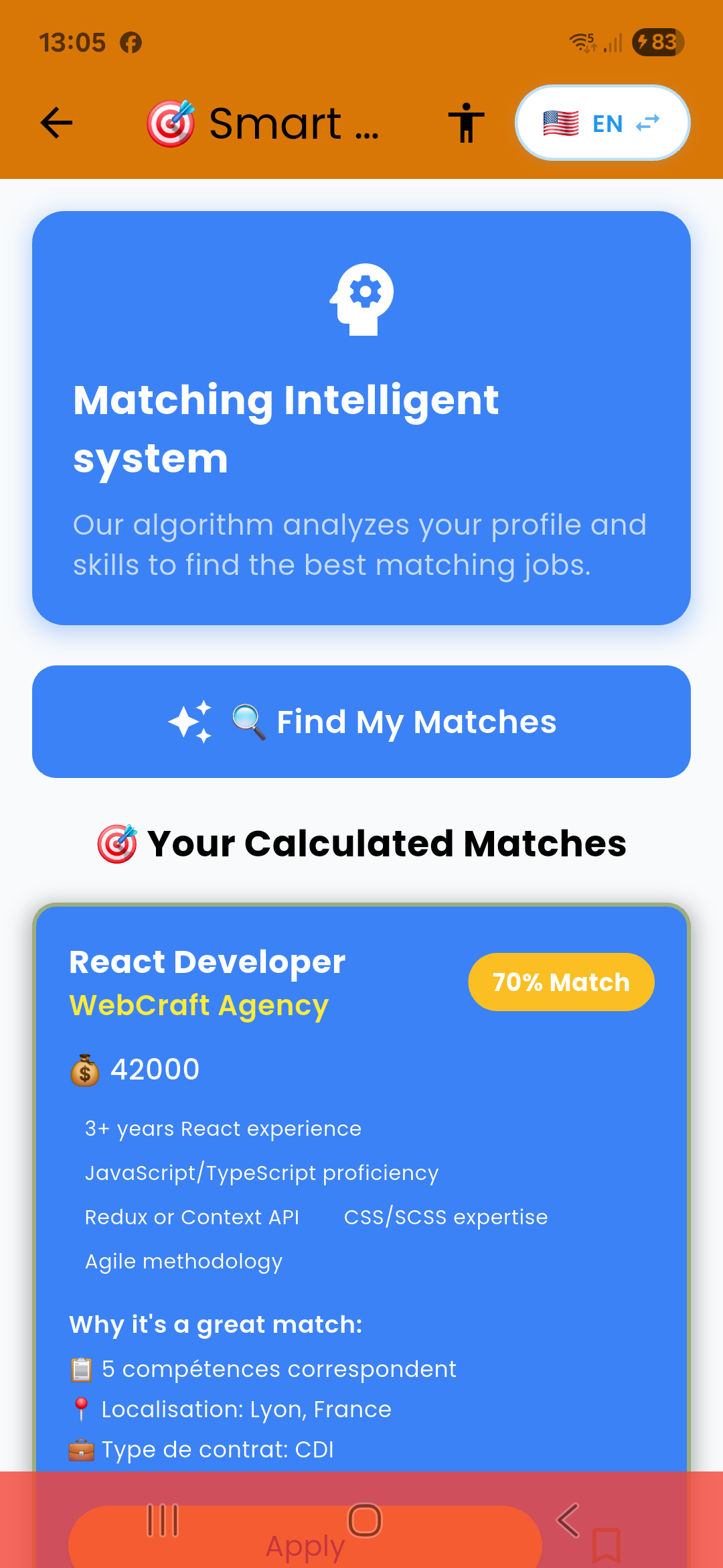 Smart matching feature showing personalized job recommendations
